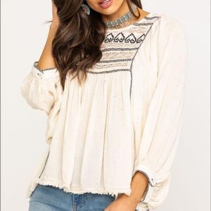 FREE PEOPLE Cyprus Avenue Embroidered Boho Top